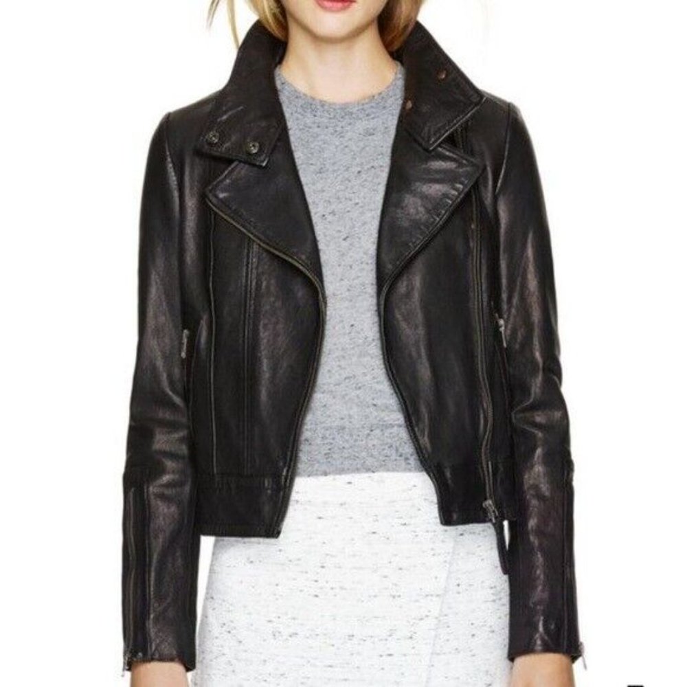 Mackage x Aritiza Black Kenya Lambskin Leather Jacket Moto Biker Size XS